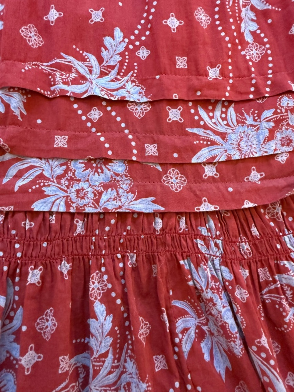 Free People Golden Hour Maxi Dress Floral Smocked Burgundy Blue Size Small - Picture 8 of 14